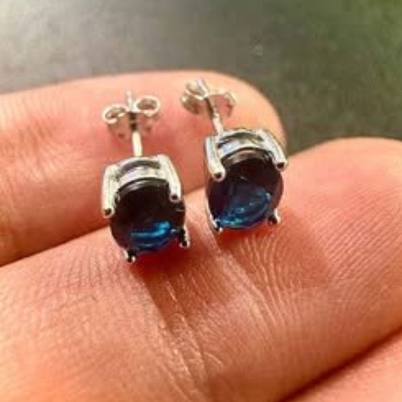 Blue Sapphire Earrings Stud Silver Earrings 7x4MM Oval Sapphire Sterling Silver - Picture 9 of 9